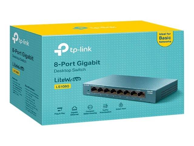 TPLINK LS108G TP-Link LS108G LiteWave 8-Port Gigabit Desktop Switch, 8 Gigabit RJ45 Ports